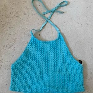 Teal knit halter top.